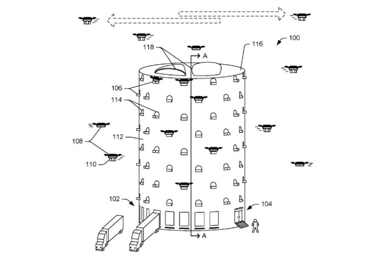 brevetto amazon torre droni-consegna pacchi droni-stazione droni