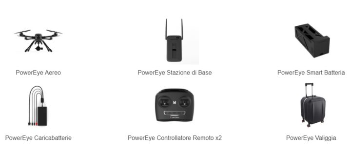 scatola contenuto confezione powervision powereye-quadricottero camera 4k-drone powervision powereye-quadricottero powervision
