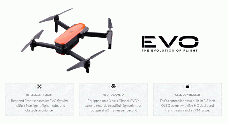 drone autel evo ces 2018-quadricottero 4k con braccia ripieghevoli