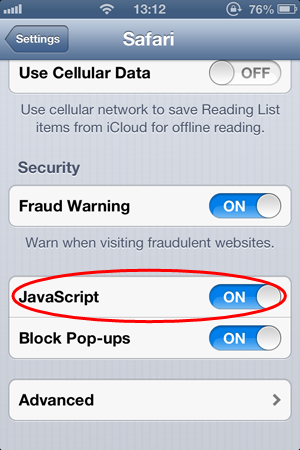attivare Java script su Iphone