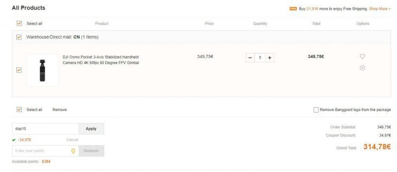 DJI Osmo pocket coupon banggood