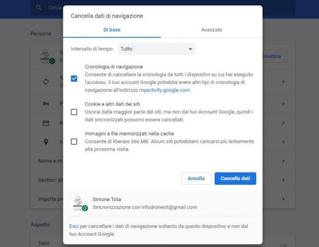 impossibile visualizzare una pagina web- cancellare la cronologia