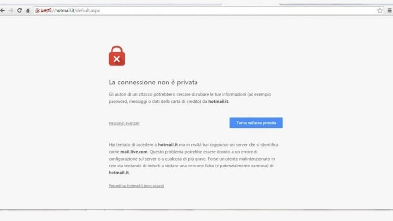 Impossibile stabilire connessione sicura