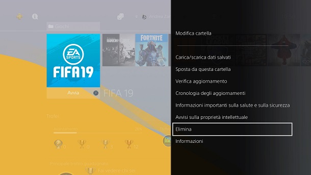 come disinstallare giochi PS4 1