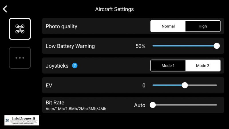 App DJI Tello impostazioni