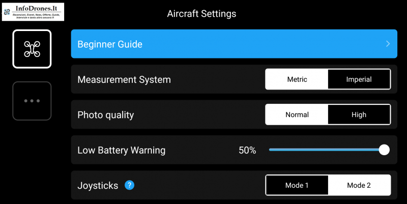 App DJI Tello regolazioni