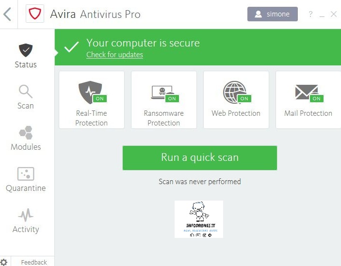 recensione AVIRA antivirus suite -infodrones