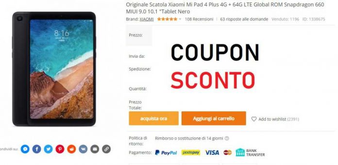 Xiaomi Mi Pad 4 Plus Coupon Banggood