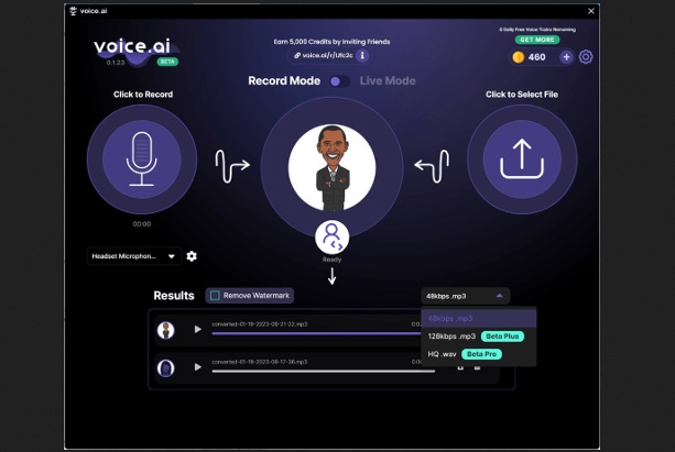 voiceai cambia voce
